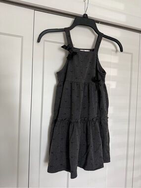 Love Squared Charcoal Black Tiered Dress with Bow Accents